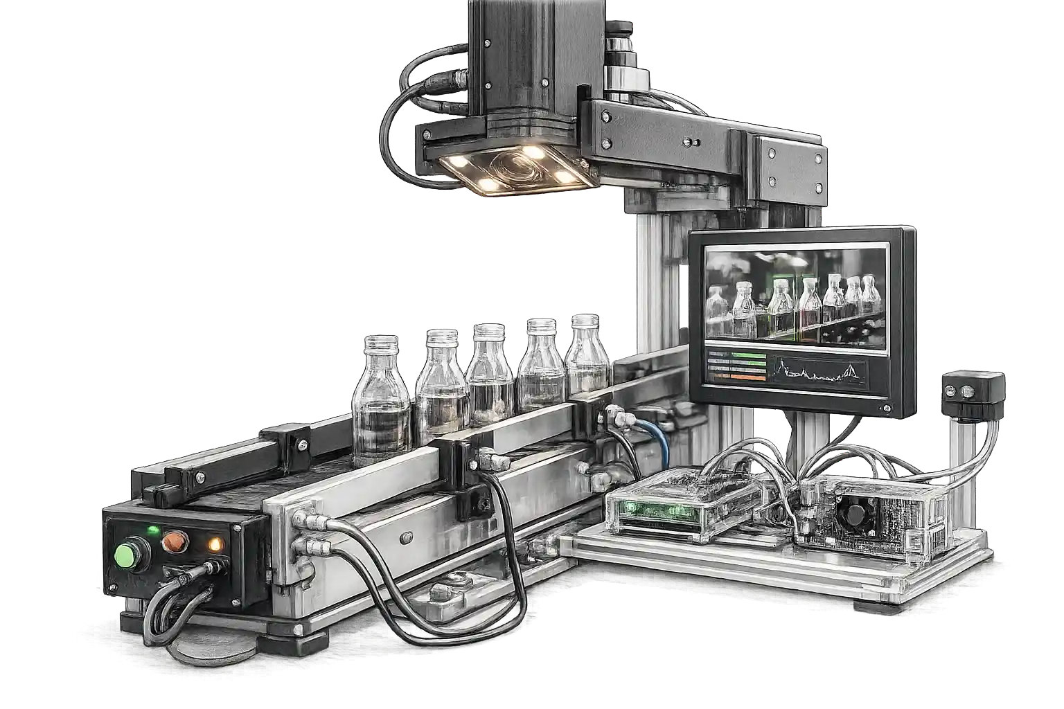 desktop bottle inspection conveyor concept
